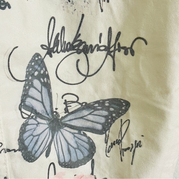 Made in Italy Summer pants CRUSH jeans white flower rose butterflies writing - Picture 16 of 17